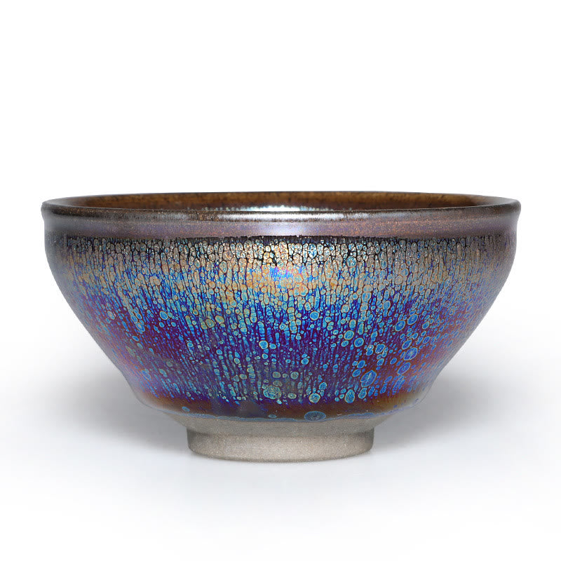 Chinese Jianzhan Blue Colorful Glaze Ceramic Teacup Tenmoku Kung Fu Tea Cup With Gift Box