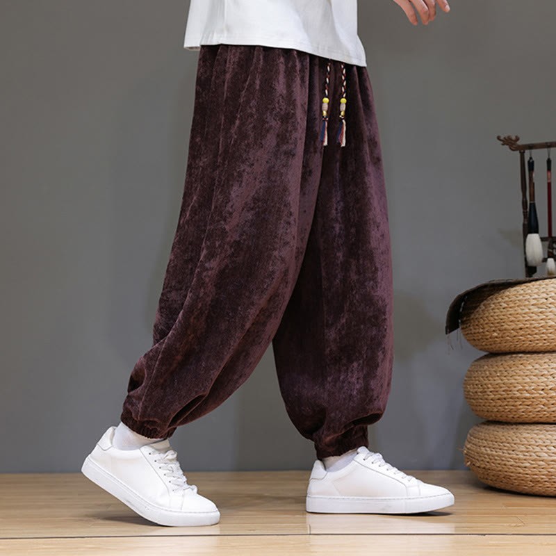 Fall Winter Men's Drawstring Chenille Harem Pants With Pockets