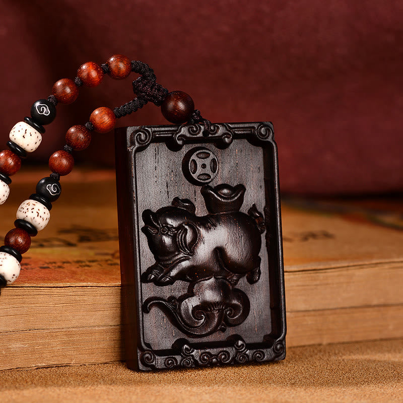 Chinese Zodiac Small Leaf Red Sandalwood Calm Necklace Pendant