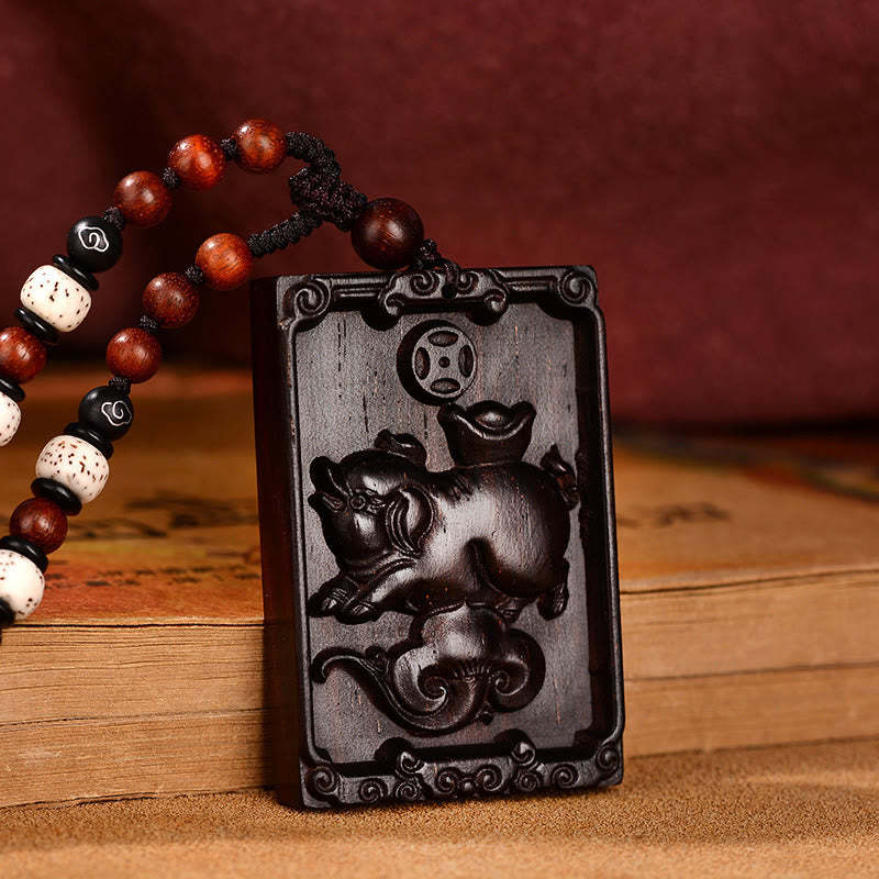 Chinese Zodiac Small Leaf Red Sandalwood Calm Necklace Pendant