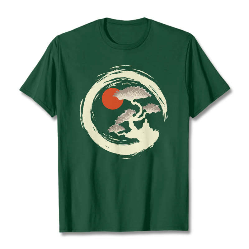 Red Sun Pine Zen Circle Meditation mystic zen Tee T-shirt