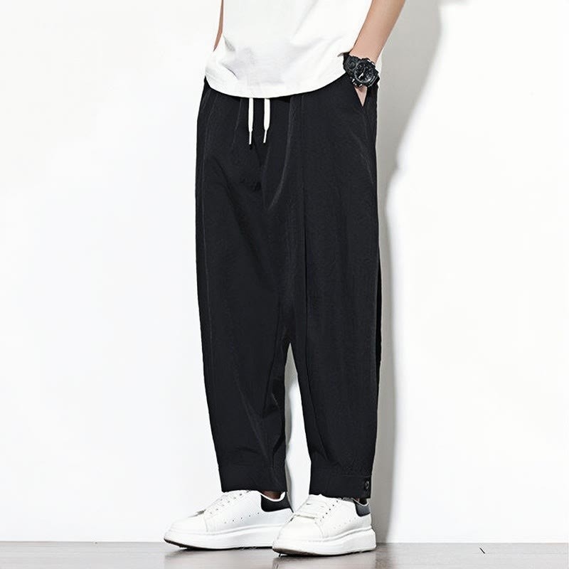 Casual Solid Color Drawstring Men's Harem Pants With Pockets