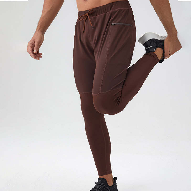 High Waist Quick Dry Breathable Fitness Men's Leggings Pants With Zipper Pocket