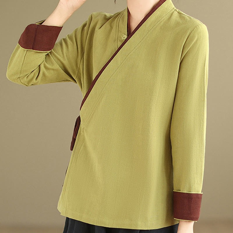 Fall Solid Color Hanfu Long Sleeve Lace Up Women's Shirt