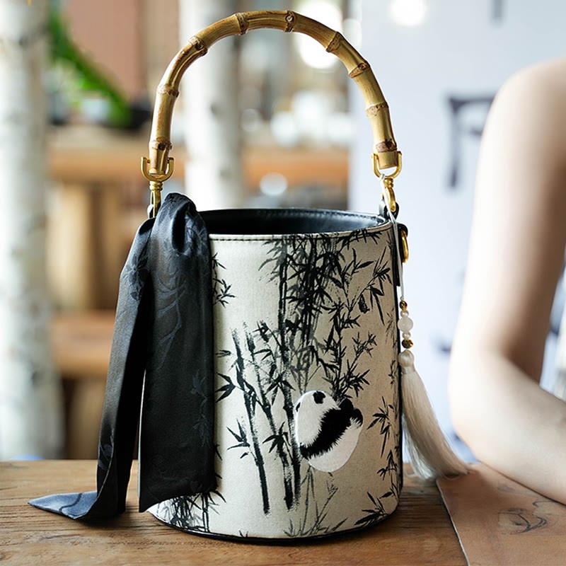 Panda Bamboo Magpie Embroidery Crossbody Bag Hangbags