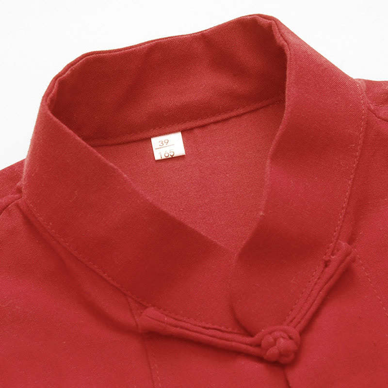2Pcs Fall Men's Tang Suit Frog-Button Cotton Long Sleeve Shirt Pants Set
