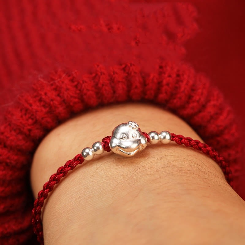 Red String 999 Sterling Silver Snake Head Year of the Snake Luck Bracelet