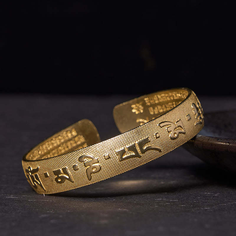 Six True Words 'Om Mani Padme Hum' Heart Sutra Copper Brass Luck Bracelet Bangle