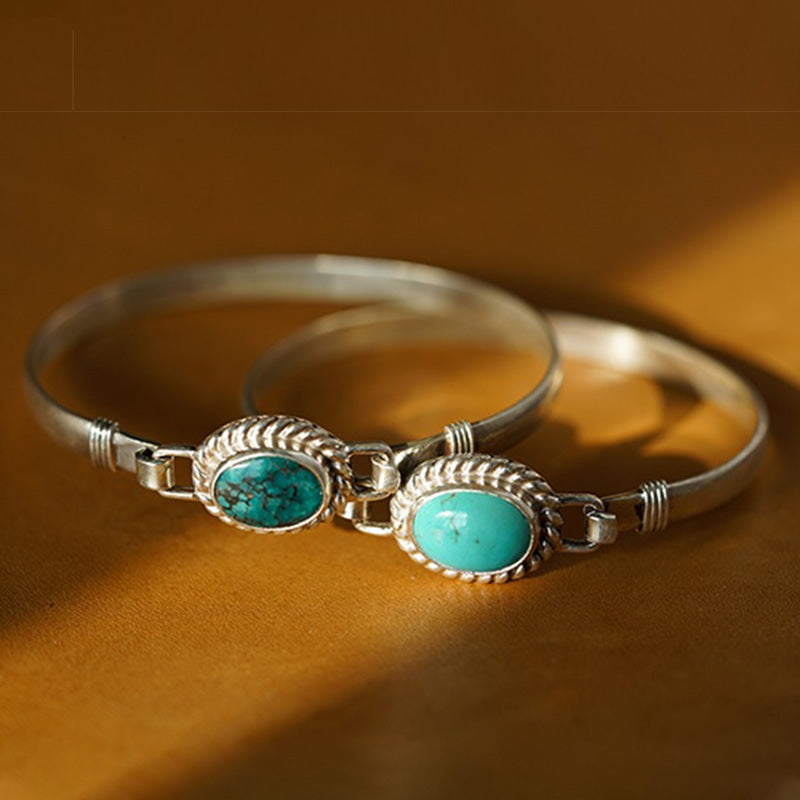 925 Sterling Silver Turquoise Balance Protection Handmade Nepal Bracelet Bangle