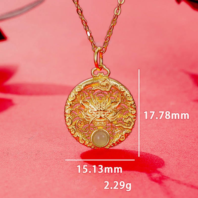 925 Sterling Silver Year Of The Dragon Round Natural Hetian Jade Inlaid Strength Necklace Pendant (Extra 30% Off | USE CODE: FS30)