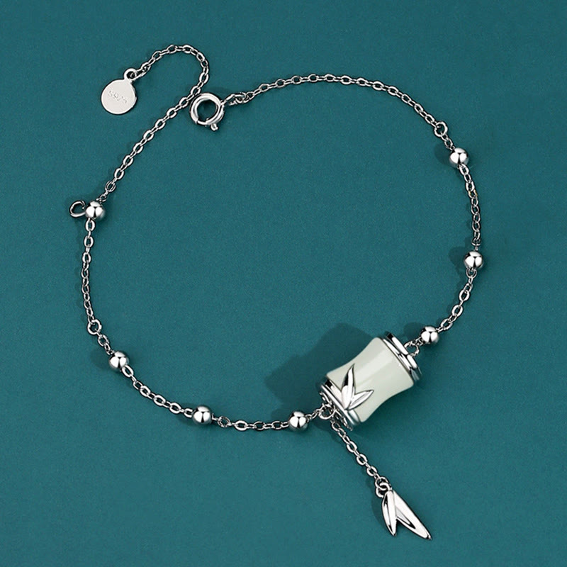925 Sterling Silver 22K Gold Hetian White Jade Bamboo Leaf Luck Necklace Pendant Bracelet