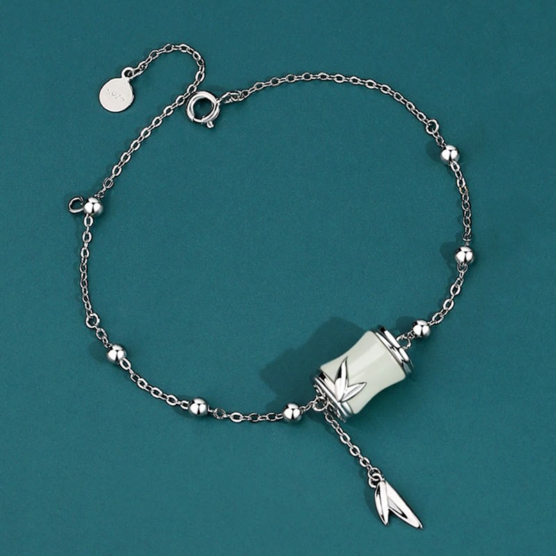 925 Sterling Silver 22K Gold Hetian White Jade Bamboo Leaf Luck Necklace Pendant Bracelet