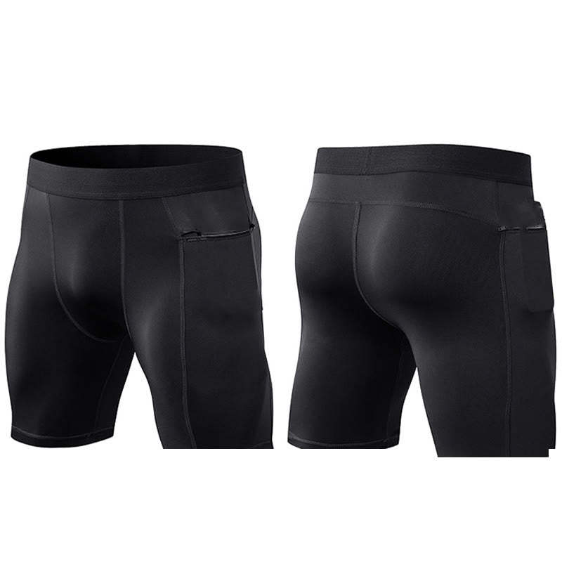 Men's Tight Stretch High Elasticity Quick Dry Sports Shorts With Zipper Pockets
