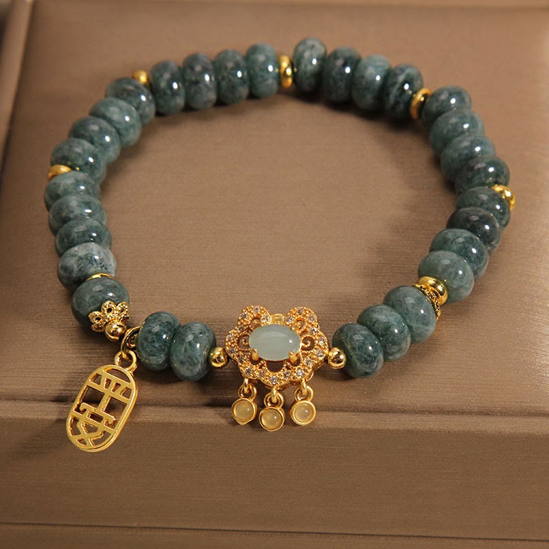 Natural Jade Chinese Lock Charm Peace Luck Abundance Bracelet