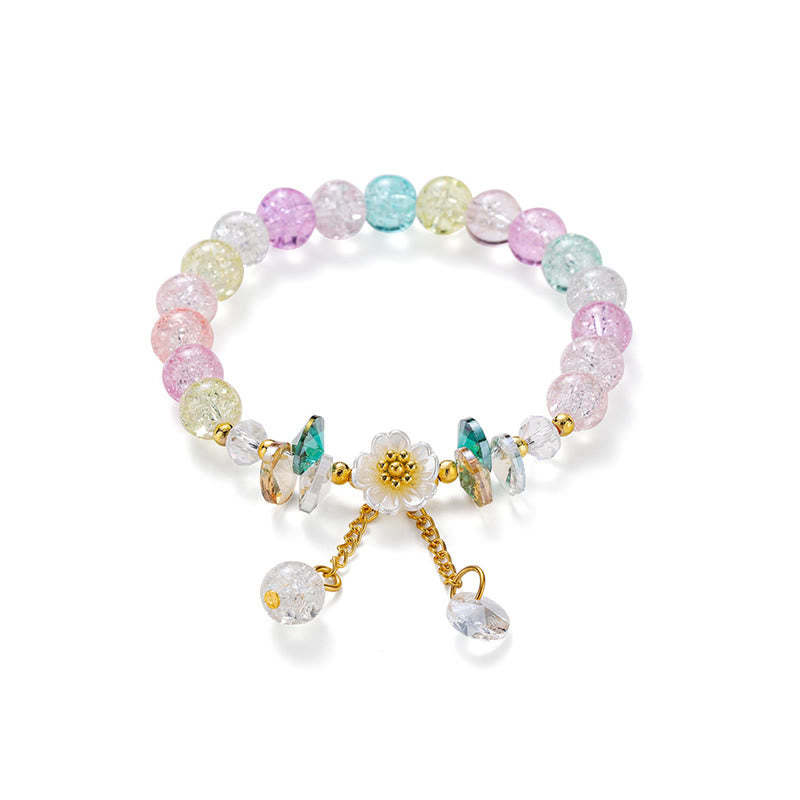 Simple Design Flower Charm Glass Bead Bracelet