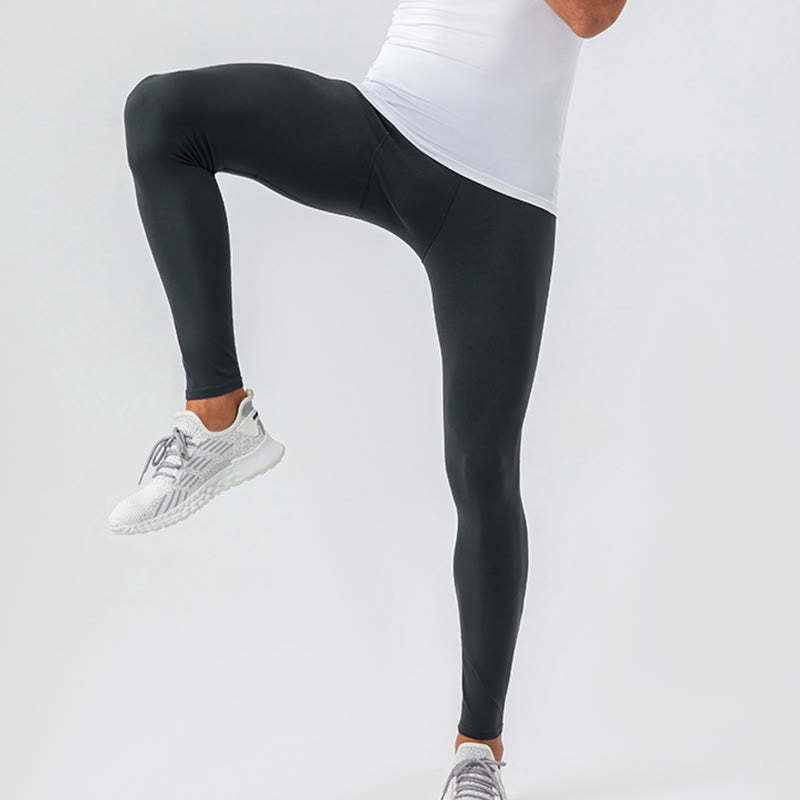 Plain High Waist Elastic Breathable Sports Men's Leggings Pants