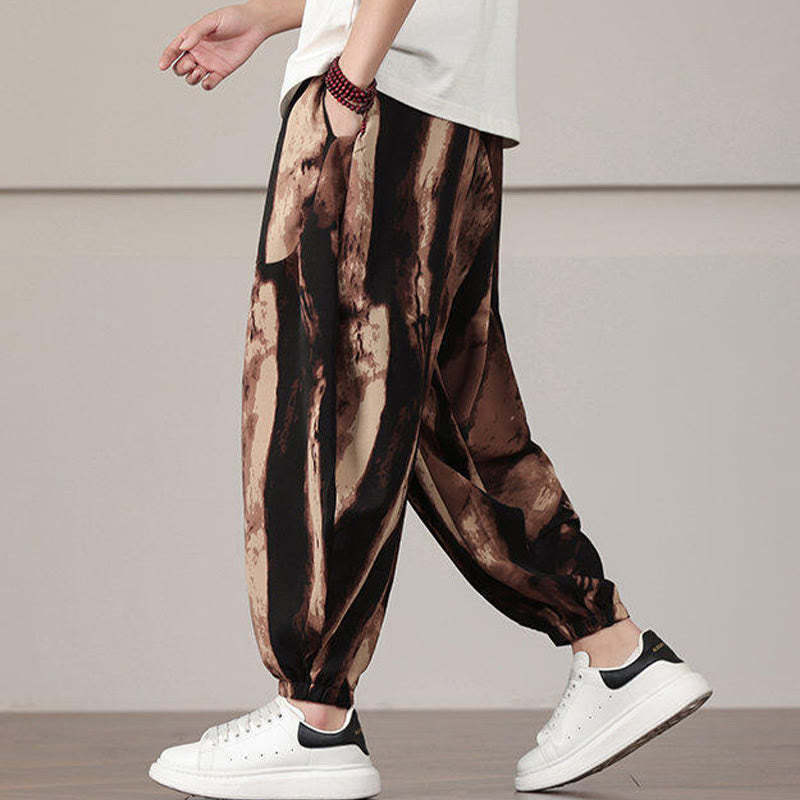 Stripe Pattern Drawstring Men's Harem Pants With Pockets