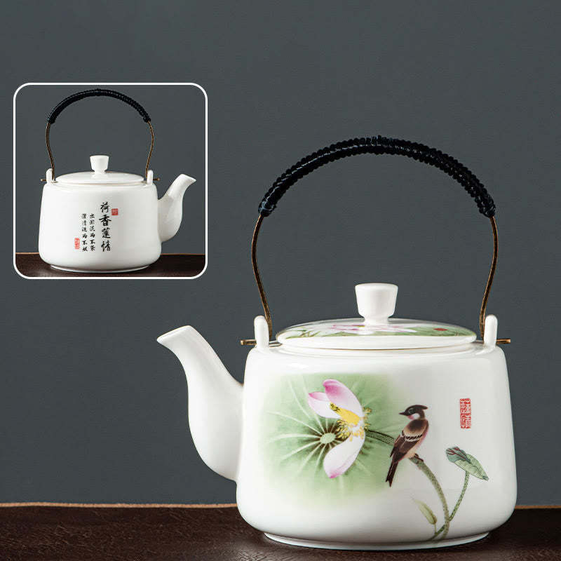 Vintage Dragon Mountain Fisherman Landscape White Porcelain Ceramic Kung Fu Teapot
