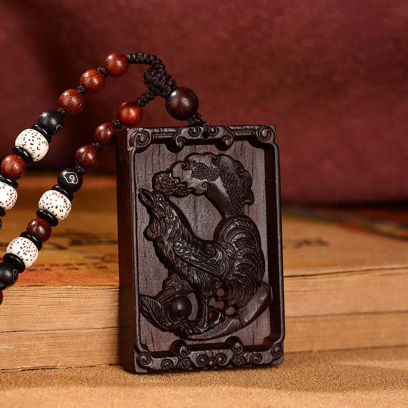 Chinese Zodiac Small Leaf Red Sandalwood Calm Necklace Pendant