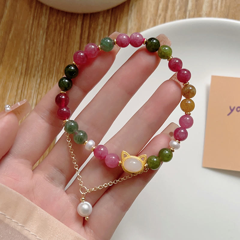 Colorful Tourmaline Lucky Cat Positive Bracelet