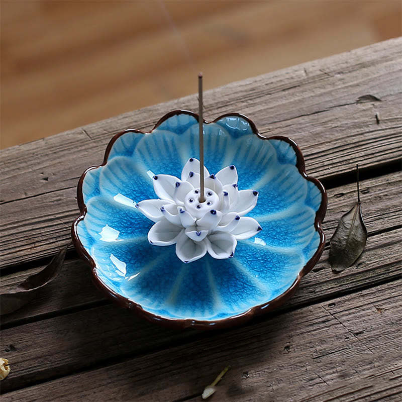 Lotus Pattern Healing Ceramic Incense Burner Decoration