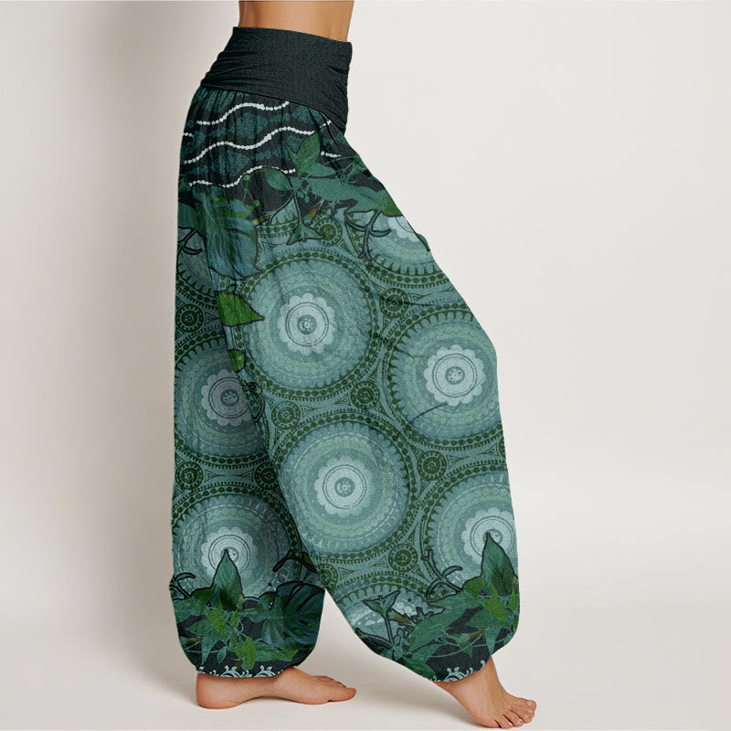 Circular Mandara Leaves Women's Elastic Waist Harem Pants