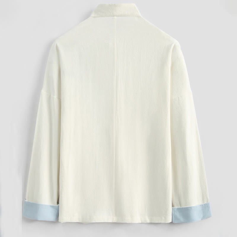 Chinese New Year Crane Embroidery Tang Suit Hanfu Long Sleeve Top Pants Clothing  Cotton Linen Men's Set With Pockets