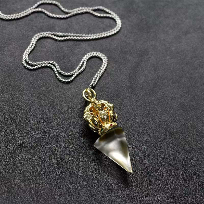 Tibetan Dorje Vajra 4 Prong Lotus Liuli Crystal Strength Necklace Pendant
