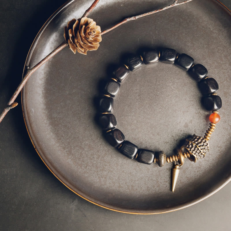 Ebony Wood Copper Brass Red Agate Peace Bracelet
