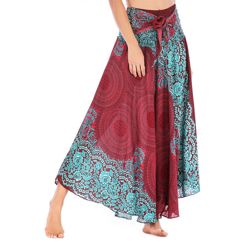 Two Style Wear Bohemian Compass Rose Flower Lace-up Skirt Dress