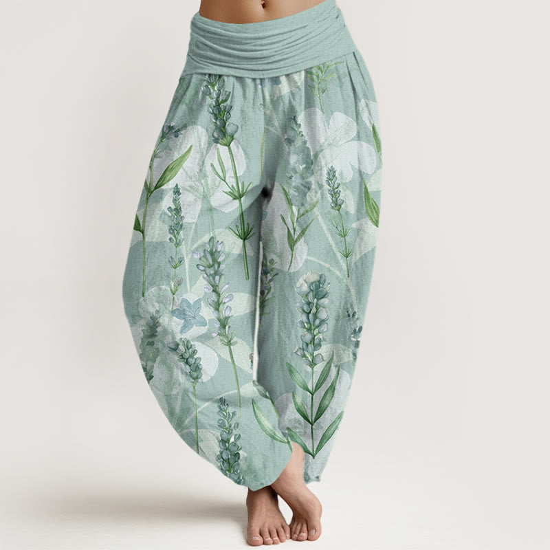 Casual Lavender Flowers Lilies Women's Elastic Waist Harem Pants