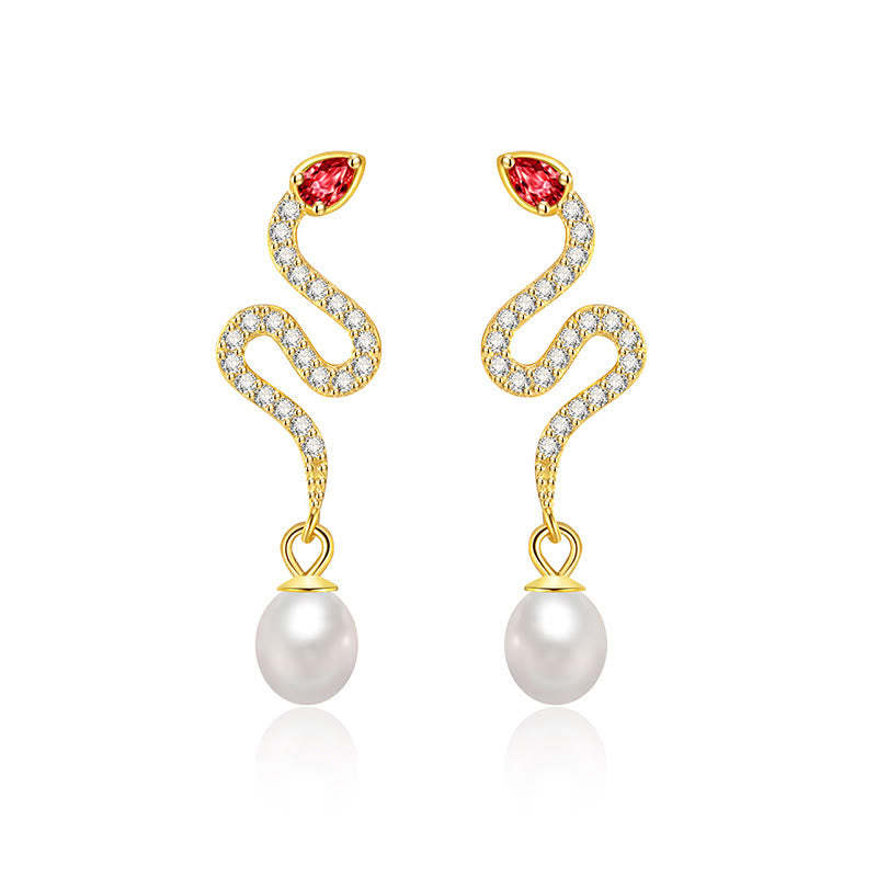 925 Sterling Silver Pearl Year Of The Snake Blessing Earrings