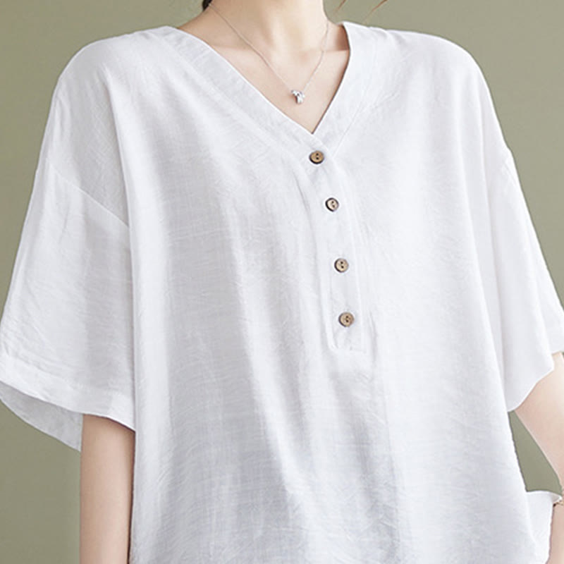 Casual Plain Women's V-Neck Design Half Sleeve Viscose Shirt