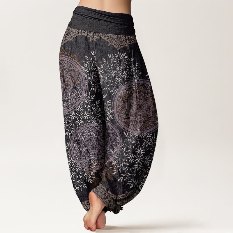 Mandala Pattern Leaves Women's Elastic Waist Harem Pants