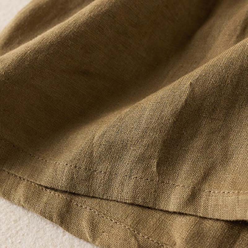 Wild Simple Design Embroidery Drawstring Cotton Linen Women's Shorts With Pockets