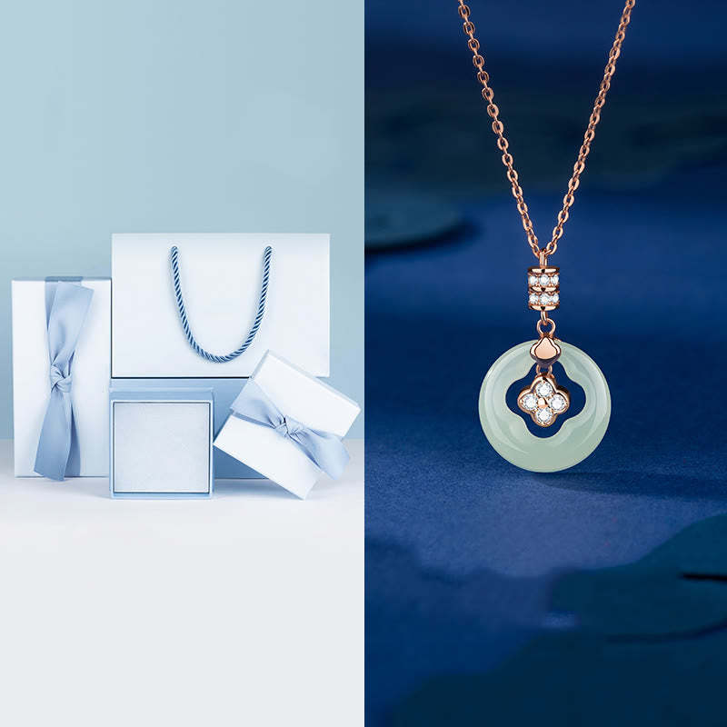 925 Sterling Silver Natural Hetian Jade Lucky Four Leaf Clover Zircon Necklace Pendant With Gift Box