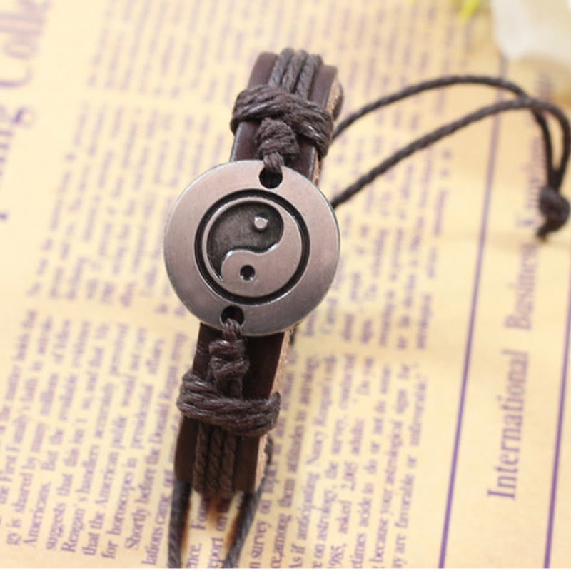 Retro Yin Yang Leather Harmony String Bracelet