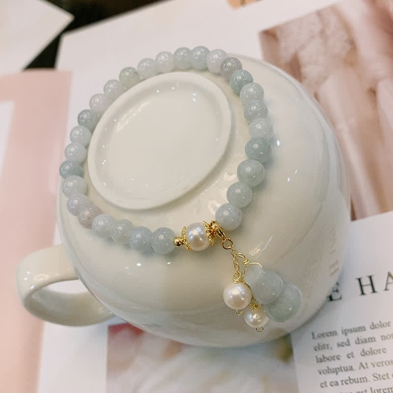 Natural Jade Pearl Gourd Prosperity Luck Bracelet