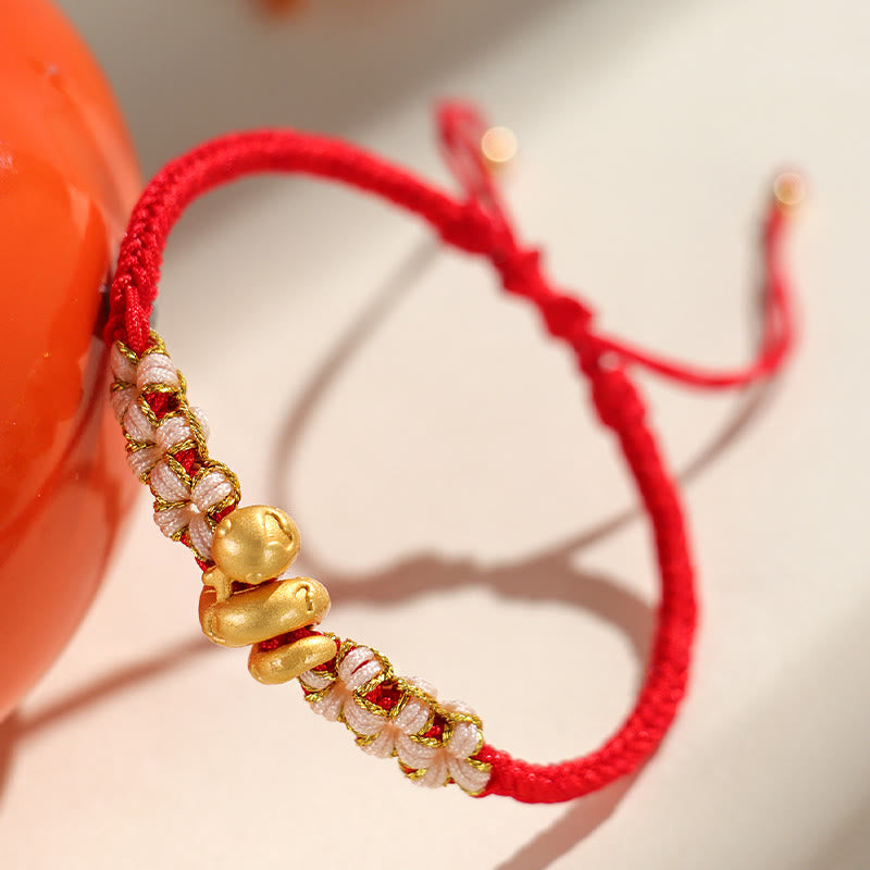 Handmade 999 Sterling Silver Year Of The Snake Red String Heart Peach Blossom Luck Bracelet