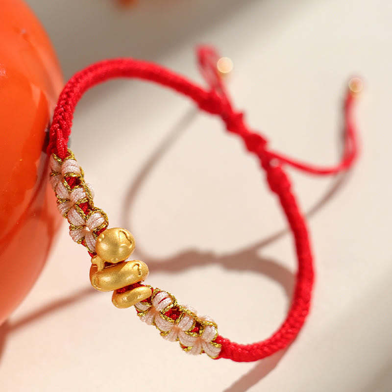 Handmade 999 Sterling Silver Year Of The Snake Red String Heart Peach Blossom Luck Bracelet