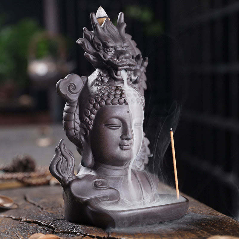 Dragon mystic zen Auspicious Clouds Purple Clay Healing Incense Burner Decoration
