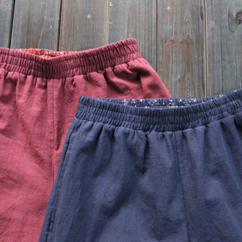 Casual Plain Loose Women's Ramie Wide Leg Pants With Pockets