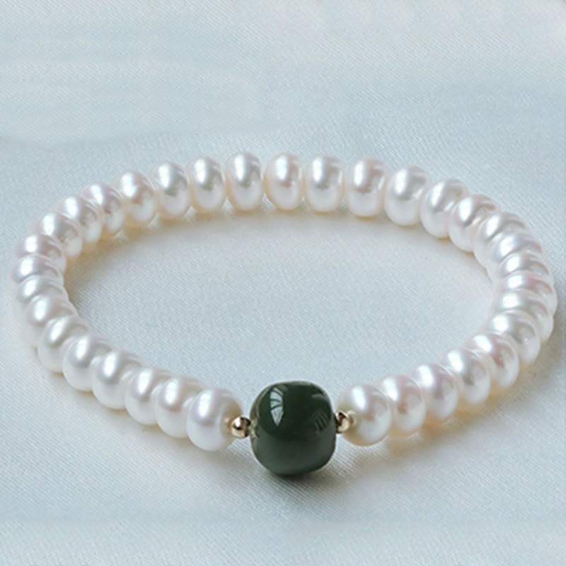 925 Sterling Silver Natural Pearl Hetian Jade Aquamarine Wisdom Sincerity Necklace Pendant Bracelet