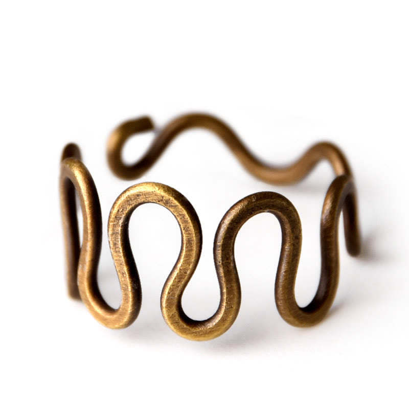 Simple Curved Brass Design Copper Luck Wealth Adjustable Ring