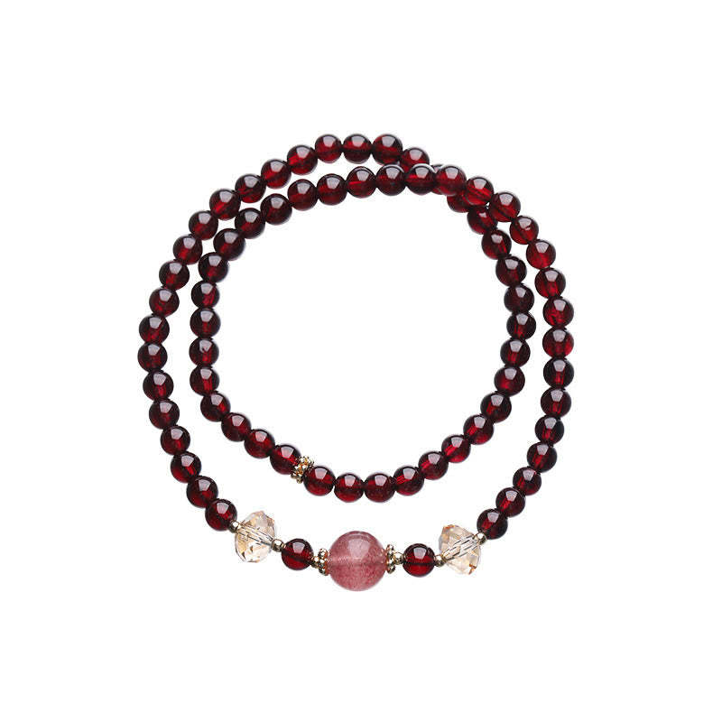 14K Gold Plated Natural Garnet Strawberry Quartz Stability Double Wrap Bracelet