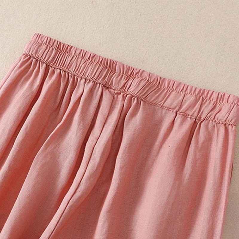 Pure Color Drawstring Frog-Button Cotton Linen Women's Harem Pants With Pockets