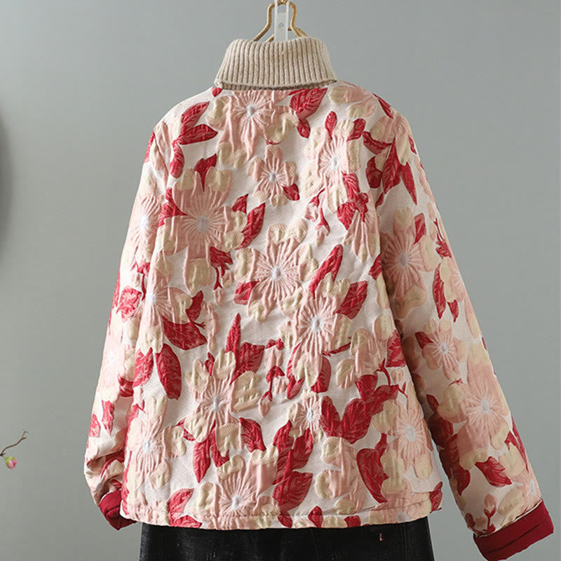 Casual Embroidery Frog-button Turtleneck Cotton Linen Women's Jacket Shirts Clothing
