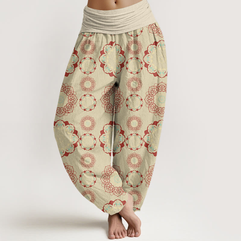 Mandala Flowers Design Women's Elastic Waist Harem Pants