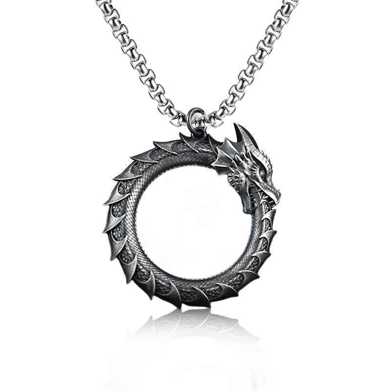 Pure Tin Dragon Snake Protection Necklace Pendant