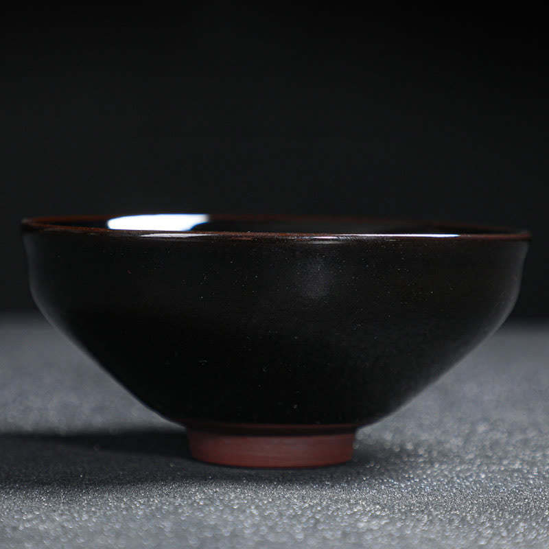Gold Maple Leaf Chinese Jianzhan Ceramic Teacup Tenmoku Kung Fu Tea Cup Bowl